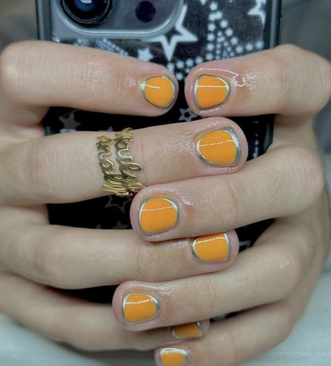 Sturniolo Nails, Short Maximalist Nails, Mani Ideas, Mens Nails, Summer Nail Designs, Hippie Nails, Hard Nails, Nick Sturniolo, Orange Nails