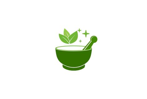 Green Mortar and Pestle with Leaf Leaves for Herbal Medicine Logo Design Vector Herbal Medicine Logo, Logo Herbal, Medicine Logo Design, Herbal Logo Design, Herb Logo, Herbal Logo, Medicine Logo, Leaf Logo, Mortar And Pestle