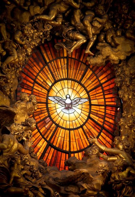 ♥The Holy Spirit window at St. Peter's Basilica in Rome Stained Glass Religious, Holly Spirit, St Peters Cathedral, Gian Lorenzo Bernini, Lorenzo Bernini, Pentecost, Vatican City, Holy Ghost, Stained Glass Window