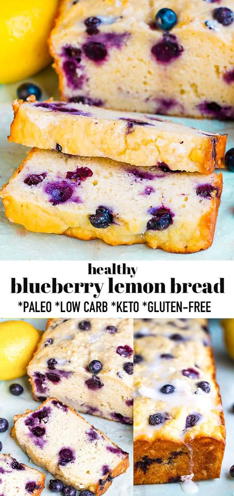 This Healthy Blueberry Lemon Bread is soft, moist and bursting with juicy blueberries and fresh lemon in every bite. This blueberry loaf recipe is an easy one bowl recipe that is also gluten-free, refined sugar-free, paleo, low carb and keto-friendly and the perfect healthy breakfast or summer time treat! #blueberrybread #paleo #keto #lowcarb #blueberrylemon #blueberrylemonbread #lemonloaf #lemonblueberrybread Blueberry Loaf Recipe, Keto Chicken Meals, Blueberry Healthy, Blueberry Lemon Bread, Blueberry Loaf, Quick Bread Recipe, Lemon Blueberry Bread, Perfect Healthy Breakfast, Bread Quick