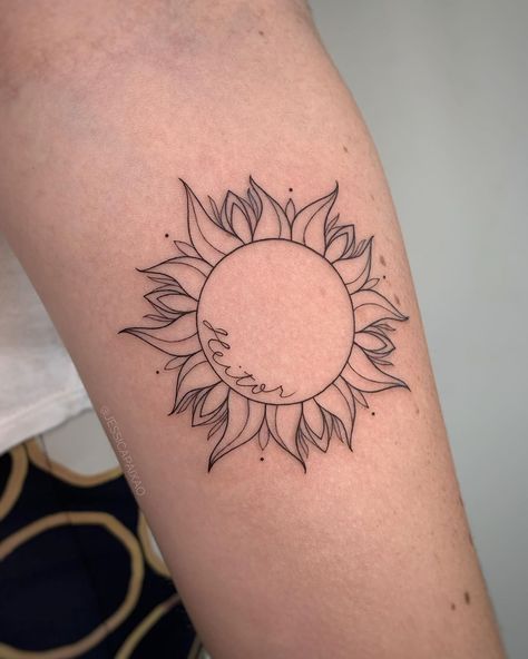 Sun Design Tattoo For Women, Beautiful Sun Tattoos For Women, Sun Tattoo Above Knee, Sun And Flower Tattoo Simple, Sun Tattoo With Name, Sun Fire Tattoo, Sun Tattoo Designs For Women Beautiful, Sunshine Tattoos For Women, Sun Knee Tattoo