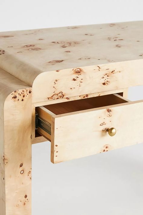 Shura Burl Console Table | AnthroLiving Burl Desk, Dresser Console, Aesthetic Advice, Burled Wood Furniture, Dallas House, Console Table Wood, Console Table Design, Bedroom Upgrade, Console Table With Drawers