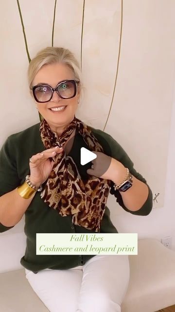 Stylealiveafter55 by Renate G. M. McSherry on Instagram: "What do you guys think about this scarf trick🐆? • I love it! It’s a great way to keep it into place🐆.  • Let me know your thoughts🐆.  • Happy Monday🐆!!! • Cashmere cardigan @nordstrom (thrifted) Silk scarf thrifted Pants @lovechicos  Cuff @deandavidson  Watchband @sparklbands  • Follow me on the @shop.ltk app to shop all my outfits (stylealiveafter55).  • #scarfstyle #scarffashion #scarftutorial #trending #fyp #cashmere #silk #silkscarves #ootd #over50 #trendy #style #styleinspo #fallvibes #fallfashion" Neck Scarf Styles Outfit, How To Wear A Pashmina Scarf, Scarf Hacks Tutorials, Scarves How To Wear, Neck Scarf Outfit, Scarf Tying Tutorial, Thrifted Pants, Thoughts Instagram, Scarf Display