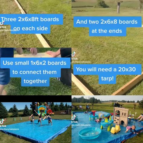 Recreational Backyard Ideas, Backyard Summer Fun For Kids, Diy Backyard Splash Pad, Family Fun Backyard Ideas, Diy Backyard Water Park, Diy Splash Pad For Kids, Kid Friendly Backyard Ideas On A Budget, Splash Pad Backyard, Diy Outdoor Play Area