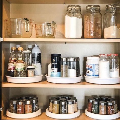 We take you through a huge number of clever storage ideas for how to store your spice collection. From a small collection in a little pantry, to a huge chefs collection, we have ideas to suit all sizes and budgets. Using a lazy susan or two is a great way to store your spices, and helps keep them all in view so you're not losing spices in those poky little corners. Check out this plus many more helpful kitchen and pantry storage ideas by clicking the link and explore Style Curator. Mari Kondo, Spice Rack Organization, Rotating Spice Rack, Pantry Organisation, House Organisation, Kitchen Organization Pantry, Kitchen Organization Diy, Kitchen Organisation, Kitchen Pantry Design