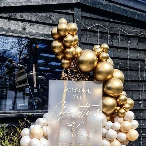 The Little Loft Balloon Co || on Instagram: "Charlotte's 30ish birthday easel 🤎 At the gorgeous venue @theshipstock #balloons #welcomesign #easel #celebration #party #wedding #weddingparty #babyshower #engagement #birthday" Party Easel Sign, Wedding Welcome Sign With Balloons, Party Welcome Sign With Balloons, Welcome Sign Balloon Garland, Party Welcome Sign Entrance, Easel With Balloons, Birthday Party Entrance Decoration, Grad Party Ideas 2023, Welcome To Birthday Party Sign