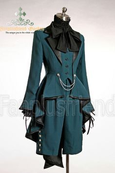 teal coat Green Prince Outfit, Elegant Gothic Aristocrat, Steampunk Mode, Gothic Aristocrat, Ouji Fashion, Alice And The Pirates, Jacket Collar, Elegant Gothic, Gothic Clothes