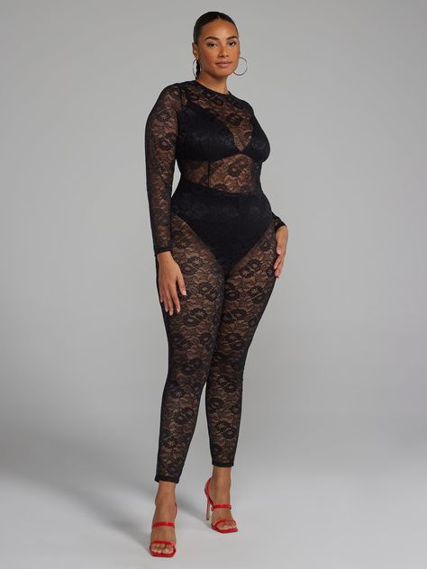 Elevate your elegance with the plus Lace Jumpsuit, a sophisticated blend of femininity and modern style. Featuring intricate lace detailing and a flattering silhouette, this jumpsuit is perfect for weddings, soirées, or date nights. The tailored fit, sheer accents, and flowing legs create a look that's effortlessly chic. Pair it with strappy heels and statement earrings for a head-turning ensemble that’s both classy and contemporary. Black Lace Jumpsuit, Lace Jumpsuit, Date Nights, Stage Outfits, Strappy Heels, Effortlessly Chic, Lace Detail, Statement Earrings, Modern Style