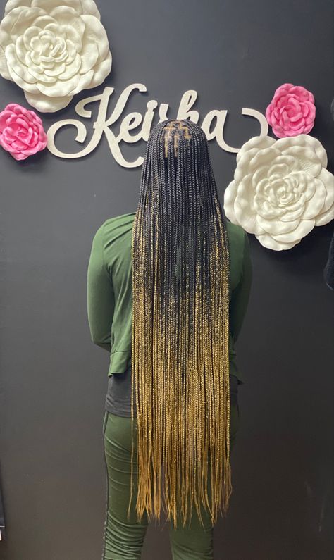 Thigh Knotless Braids, Black And Blonde Ombre Knotless Braids, Thigh Length Box Braids, Thigh Length Braids, Thigh Length Knotless Braids, Blowout Hair Curls, Ombré Knotless Braids, Ombre Knotless Braids, Ombré Knotless