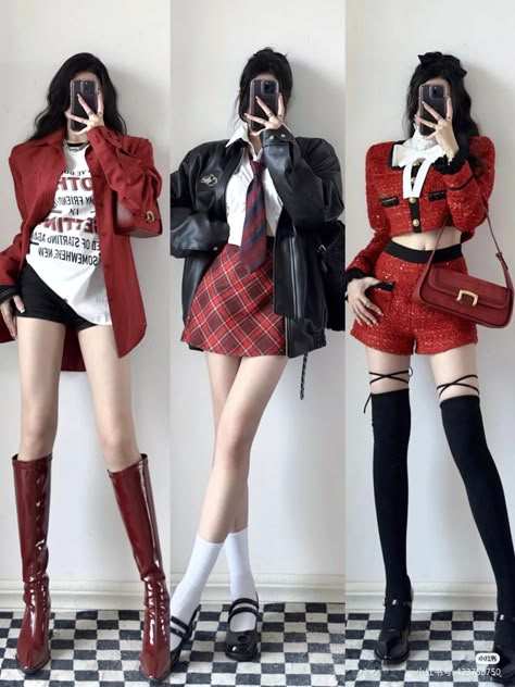 Asimetric Skirt Outfit, Junko Style, Strange Outfits, Uzzlang Fashion, Red Black Outfit, Cosplay Kawaii, Tumblr Outfits, Harajuku Fashion, Kpop Outfits