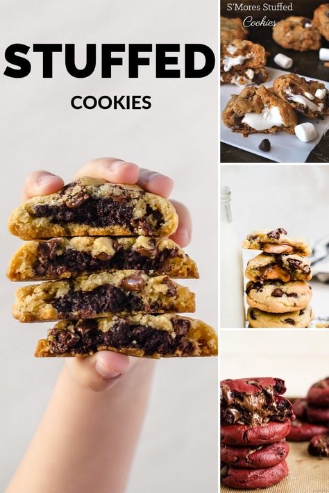 There is nothing more satisfying than biting into these incredible stuffed cookies #stuffedcookies #holidaycookies #cookierecipes Stuffed Cookie Recipes, Cocktail Cookies, Gourmet Cookie Recipes, Lava Cookies, Sweet Business, Giant Cookies, Refrigerated Cookie Dough, Large Cookies, Gourmet Cookie