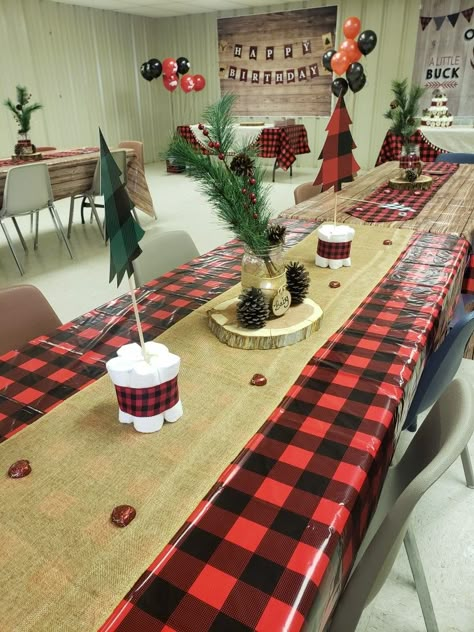 Woodland Theme Party, Lantern Table Centerpieces, Lumberjack Theme, Plaid Baby Shower, Lumberjack Birthday Party, Lumberjack Baby Shower, Lumberjack Birthday, Lumberjack Plaid, Plaid Party