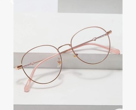 Rose Colored Glasses Aesthetic, Pink Spectacles, Light Pink Glasses Frames, Pink Lenses Glasses, Round Glasses Frames Pink, Rose Gold Glasses, Wire Rimmed Glasses, Specs Frame, Cute Glasses Frames