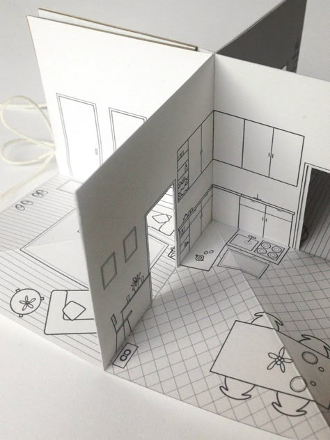 Origami Book, Paper Architecture, Book Diy, Paper Pop, Paper Doll House, Interior Design Sketches, Paper House, Diy Origami, Pop Up Book