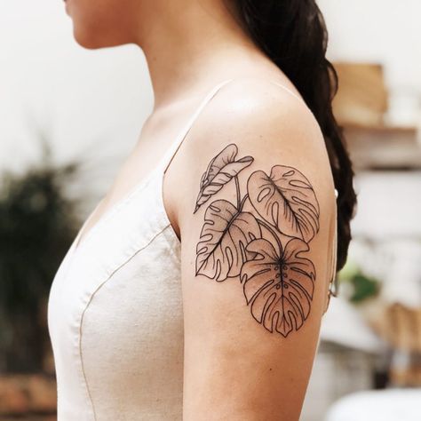 Monstera Shoulder Tattoo, Leaf And Flower Tattoo, Monstera Tattoos, Monstera Deliciosa Tattoo, Monstera Plant Tattoo, Monstera Leaf Tattoo, Monstera Tattoo, Globe Tattoo, Globe Tattoos