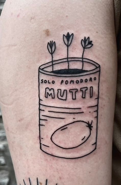 Soup Can Tattoo, Tomato Plant Tattoo, Tomato Tattoo, Can Tattoo, Plant Tattoo, Canning Tomatoes, Flower Tattoo, Body Art, Tattoo Ideas