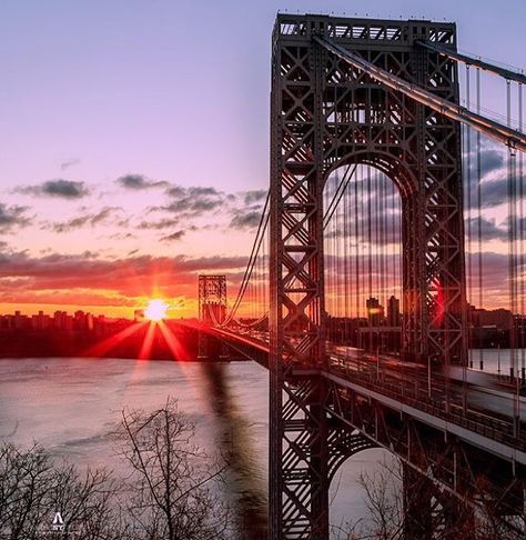 what_i_saw_in_nyc: "Photo by @afieldsnyc BRIDGE AND SUNSTAR ------------------- (George Washington Bridge) That morning me and @gmathewsva met up in the brutal cold to do a sunrise and the next day I was Sik as a dog but it was well worth it Canon 6D =================== GODSPEED =================== Check out my web page for prints ::::::::::::::::::::::::::::::::::::::::::::: #clouds #happy #art #newyorkcity #cityscapes #beautiful #amazing_longexpo #hdr #citylife #lit #tiffen #photo #l4l #top #a Bridge Photography, Washington Heights, George Washington Bridge, Nova York, Urban Life, George Washington, Favorite City, Nature Travel, New Yorker