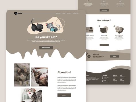 Hello, Currently I am making a landing page design for adopting cats. It also provides information about types of cats.  Don't forget to support me by clicking like and giving me feedback to build ... Cat Website Design, About Me Page Design, About Me Design, Furniture App Design, Contact Us Page Design, Cat Website, Indesign Layout, Vehicle Signage, Cute Website