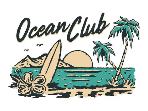 Premium Vector | Hand drawn beach illustration Vintage College Shirts, Camp Shirt Designs, Diani Beach, Pen Illustration, Beach Illustration, Shop Front Signage, Graphic Design Photoshop, Club Logo, Vintage Graphic Design