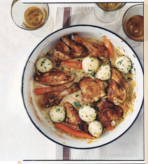 Chicken in Riesling Recipe | Epicurious Chicken Riesling, Easy One Pot Meals, French Dishes, Braised Chicken, French Cooking, Riesling, One Pot Meals, Easy Chicken, Chicken Dishes