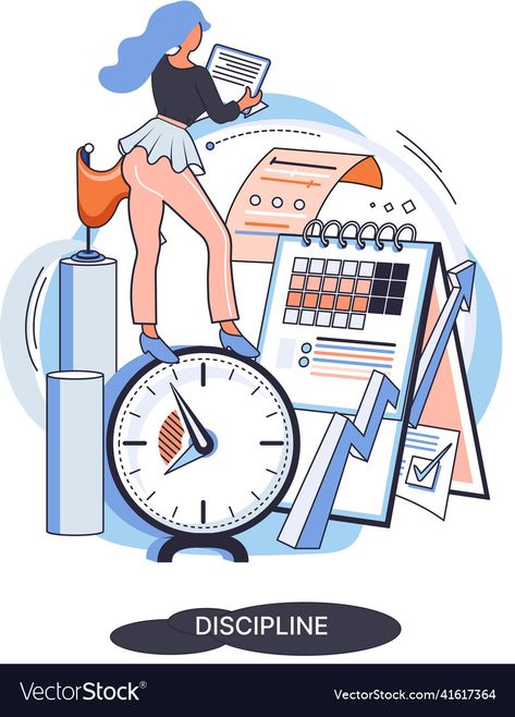 Self Discipline Images, Self Control Illustration, Discipline Images, Discipline Illustration, Time Management Illustration, Time Vector, Implementation Plan, Page Decoration, Person Drawing