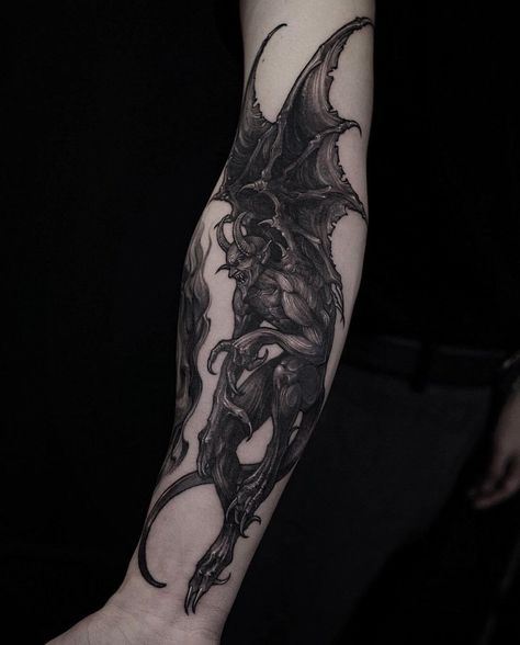 Satanic Tattoo Ideas, Tattoo Designs Men Forearm, Satanic Tattoo Design, Satanic Tattoo, Satanic Tattoos, Gargoyle Tattoo, Illusion Tattoos, Optical Illusion Tattoos, Goth Tattoo