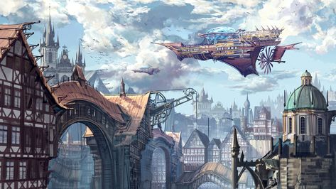 8k Resolution Wallpapers, Steampunk Wallpaper, Steampunk City, Boat Illustration, Steampunk Tendencies, Rpg Map, Fantasy City, Fantasy Places, Steampunk Art