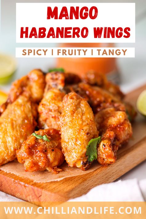 Mango Habanero Chicken Wings, Mango Habanero Chicken, Mango Habanero Hot Sauce, Best Wing Sauce, Mango Habanero Wings, Habanero Wings, Habanero Chicken, Apartment Cooking, Air Fryer Recipes Chicken Wings