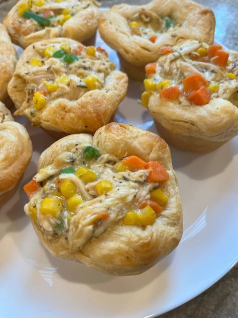 MUFFIN TIN CHICKEN POT PIES Turkey Pot Pie Muffin Tin, Chicken Pot Pie Muffin Tin, Chicken Pot Pie Recipe Muffin Tins, Puff Pastry Chicken Pot Pie Muffin Tin, Muffin Tin Chicken Pot Pies, Muffin Tin Meals Dinner, Muffin Pan Chicken Pot Pie Recipe, Muffin Tin Pot Pie, Chicken Pot Pie In Muffin Tins