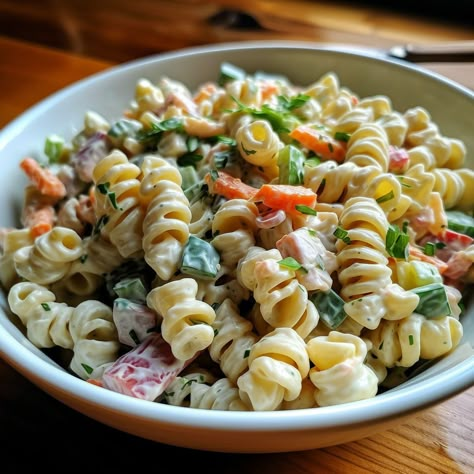 This recipe killed it at dinner. I can't wait to make it again Cooktop Cove Recipes, Easy Cold Pasta Salad Recipes, Amish Pasta Salad, Cobb Pasta Salad, Picnic Sides, Amish Pasta, Cold Chicken Pasta Salad, Rv Skirting, Asiago Chicken