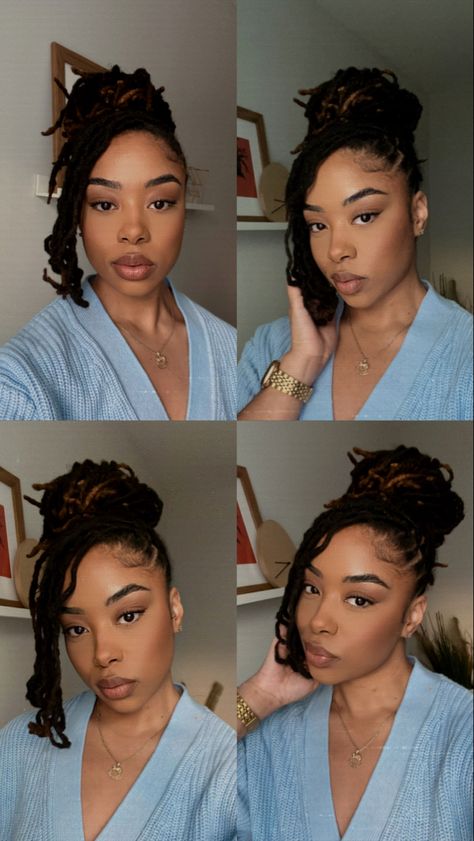 Hairstyle Locs Black Women, Loc Braid Out Styles, Holiday Loc Styles, Loc Updo Medium Length, Braided Loc Updo, Wedding Loc Styles, Loc Updo Styles, Updo Locs Hairstyles For Women, Styled Locs