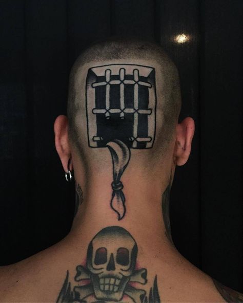 Prison Escape by @egbz at @romaclassictattooing in Rome Italy. #headtattoo #window #prisonbars #prisonescape #escape #egbz #romaclassictattooing #rome #italy #tattoo #tattoos #tattoosnob Jail Tattoos, Italy Tattoo, Prison Escape, Tattoo Process, Prison Tattoos, Kunst Tattoos, Wicked Tattoos, Old School Tattoo Designs, Classic Tattoo