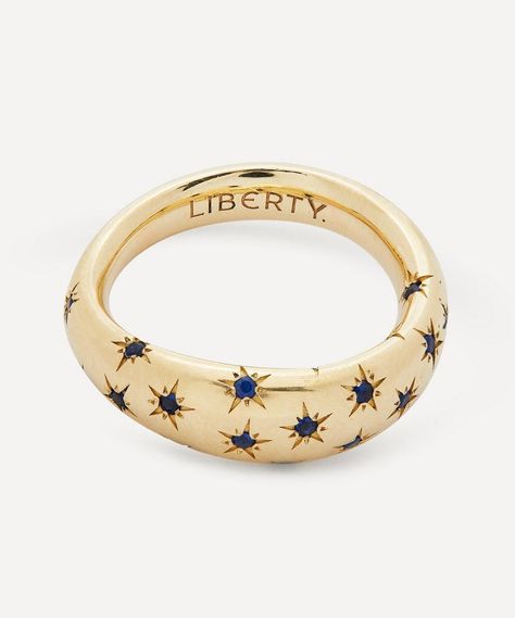 Liberty - Gold Handmade Ianthe Star Blue Sapphire Ring Star Setting Ring, Gold Gem Rings, Cool Rings Gold, Cheap Gold Rings, Liberty Ring, Sapphire Aesthetic, Timeless Bags, Star Blue, Blue Ring