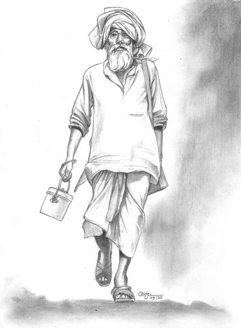 Pencil Illustration Portrait Practice, Man Sketch, Indian Village, Indian Man, Drawing Inspo, Pencil Illustration, Party City, Human Figure, Old Man