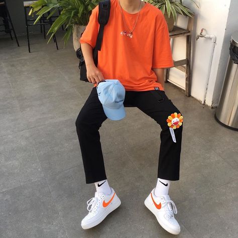 Orange Jeans, Aesthetic Men, 90’s Aesthetic, Orange Outfit, Killing Me, Orange Aesthetic, Streetwear Men Outfits, Drawing Clothes, Fashion Gallery