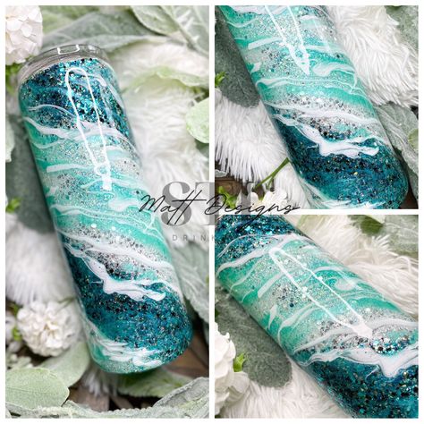 Teal Epoxy Tumbler, Teal Glitter Tumbler, Blue Epoxy Tumbler, Glitter Cups Tumblers, Epoxy Tumbler Designs, Popular Tumbler Designs, Epoxy Tumbler Ideas, Teal Tumbler, Milky Way Tumbler