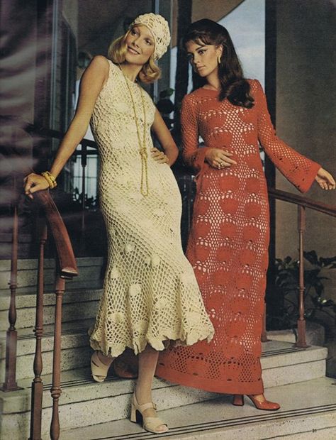 FREE VINTAGE IRISH CROCHET DRESS PATTERNS | Vintage Patterns ... Floor Length Lace Dress, Lace Dress Pattern, Crocheted Dresses, 70s Mode, Vintage Crochet Dresses, Crochet Dress Pattern Free, Knit Dress Pattern, Crochet Geek, Irish Crochet Dress