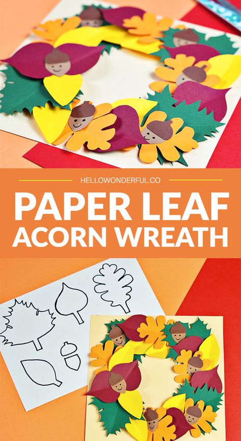 Autumn Prek Crafts, November Easy Crafts For Kids, Fall Thankful Crafts, Fall Leaf Wreath Crafts For Kids, Fall Leaf Paper Crafts, November Easy Crafts, Fall Activities School, Fall Wreath Kids Craft, Paper Crafts Thanksgiving