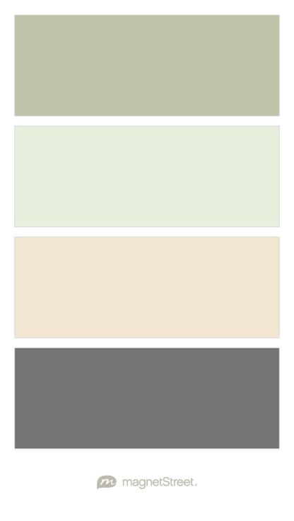 Sage, Mint, Champagne, and Charcoal Wedding Color Palette - custom color palette created at MagnetStreet.com Sage Color Palette, Nursery Color Scheme, Gray Wedding Colors, Sage Green Bedroom, Nursery Mural, Gray Wedding, Green Color Schemes, Green Nursery, Room Color Schemes