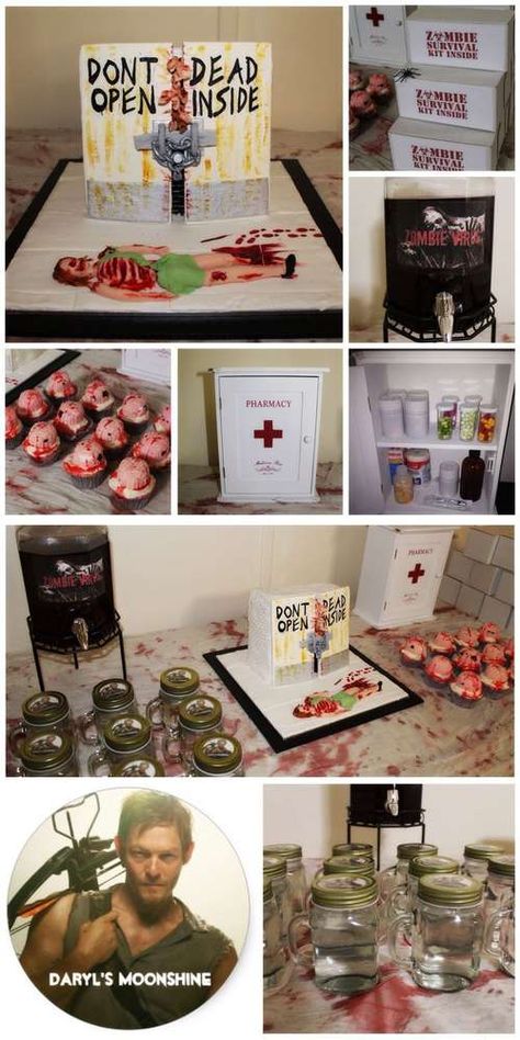 Walking Dead Birthday Party, Walking Dead Birthday, Zombie Apocalypse Party, Zombie Halloween Party, Walking Dead Party, Walking Dead Cake, Brain Cupcakes, Party Ideas Halloween, Apple Cakes