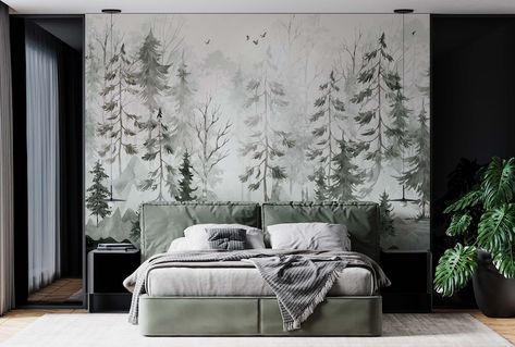 Kids Wallpaper-mountain Ant Trees Peel and Stıck Wall Mural-self Adhesive Nursery Wall Art-child Room Trees Decor Forest Decal - Etsy Canada Vintage Cozy Bedroom, Black And White Vintage Wallpaper, Wallpaper Behind Bed, Moody Walls, Mansions Interior, Moody Wallpaper, Luxury Mansions, Forest Gift, Garden Mural