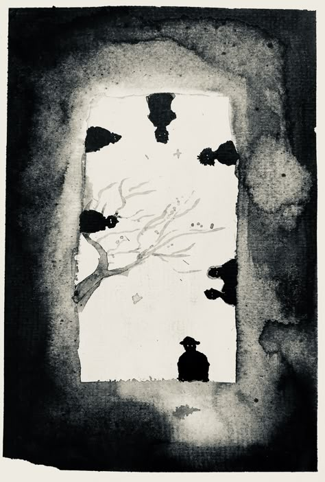 Melancholy Drawing Art, Watercolor Emotion Art, Dark Tree Painting, Dark Art Ideas, Dark Horror Drawings, Grave Aestethic, Dark Watercolor Art Inspiration, Nathaniel Core, Scary Painting Ideas