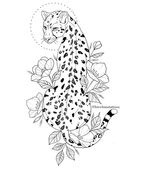 Jaguar Tattoo With Flowers, Jaguar Flower Tattoo, Cheetah Tattoo, Leopard Drawing, Jungle Tattoo, Leopard Tattoo, Big Cat Tattoo, Jaguar Tattoo, Leopard Tattoos