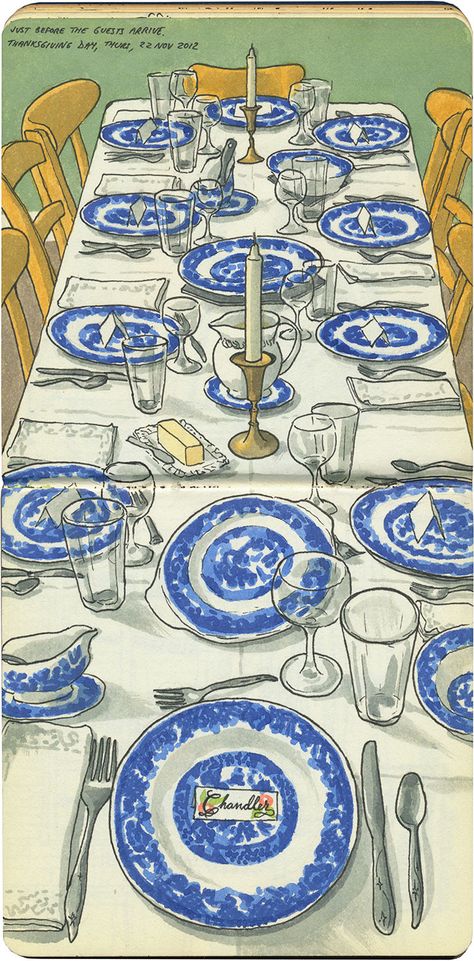 Dining Table Perspective Drawing, Dining Table Drawing Sketch, Dinner Table Illustration Art, Dinner Table Drawing Sketch, Thanksgiving Table Illustration, Painting Dinner Table, Thanksgiving Table Drawing, Food On Table Drawing, Table With Food Drawing