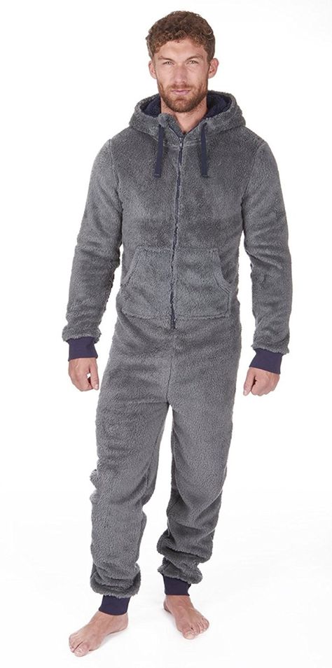 Man in Teddy Fleece Plush Hooded Jumpsuit / Onesie Teddy Fleece Outfit, Academia Aesthetic Outfit Men, Academia Aesthetic Outfit, Mens Onesie, Fleece Outfit, Mens Fleece Jacket, Mens Nightwear, Aesthetic Outfits Men, Mens Pajamas Set