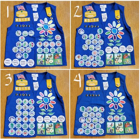 Uniform badge placement Daisy Vest Patch Placement, Daisy Badge Ideas, Daisy Uniform, Girl Scout Daisy Uniform, Girl Scout Daisy Vest, Daisy Trail Adventure Badge, Girl Scout Badge Placement, Girl Scout Daisy Petals, Girl Scout Vest