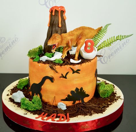 Dinosaur And Volcano Cake, Dino Cake With Volcano, Dinosaur Volcano Birthday Cake, 3rex Cake, Anklyosaurus Cake, Orange Dinosaur Cake, Dino Volcano Cake, Volcano Dinosaur Cake, Volcano Cakes For Kids