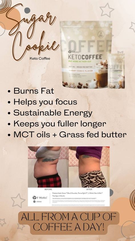 Itworks Coffee, Sugar Cookie Coffee, Cookie Coffee, It Works Distributor, Insta Highlights, It Works Products, Keto Coffee, Cookie Flavors, Grass Fed Butter