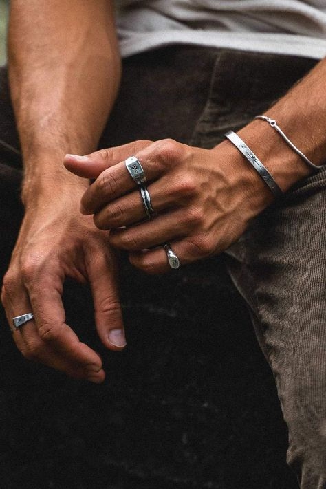 Hands With Rings, Mens Rings Fashion, Mens Accessories Jewelry, Recycled Silver, Mens Accessories Fashion, Men's Rings, Butterfly Design, Individual Style, Handcrafted Jewelry