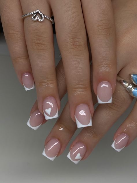 Gel Nail Designs Own Nails, New French Tip Nail Designs Short, Cute Short Nail Designs Square, Clear White Short Nails, Nail Inspo Acrylic Short Square, Nail Ideas For School Short Simple, Cute Short Gel X Nails, French Gel Nails Short Square, Arycils Nails Short